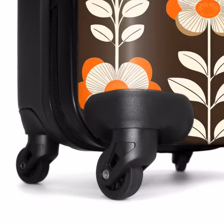 Bloemen - Retro - Bruin NBS - Handbagage koffer - Volwassenen Unisex middel -wiel