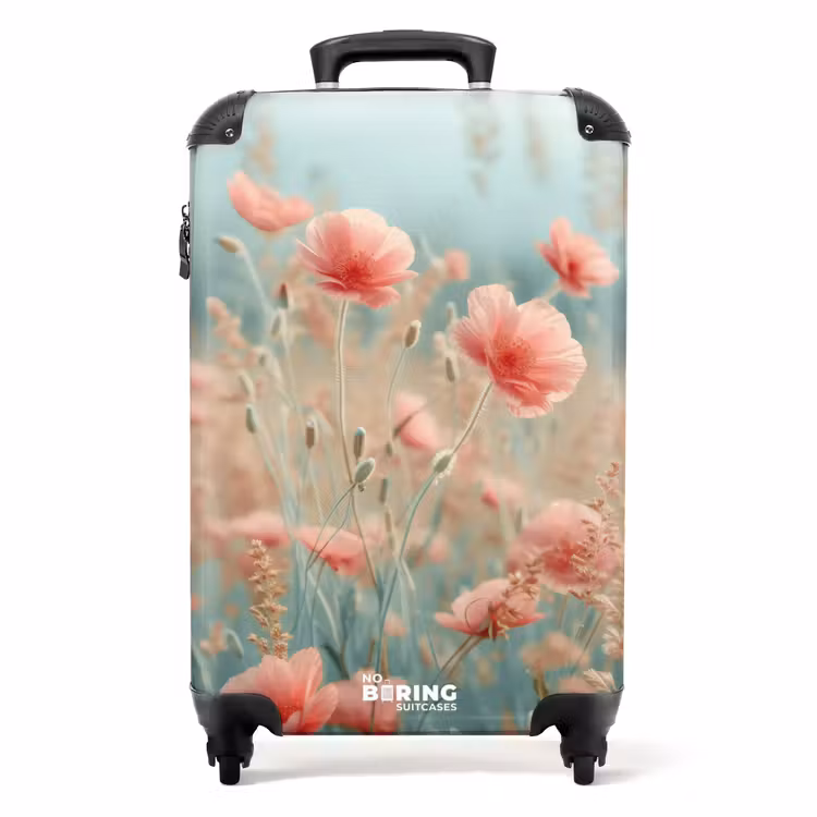 Bloemenveld met roze klaprozen NBS - Handbagage koffer - Unisex middel -productfoto_recht