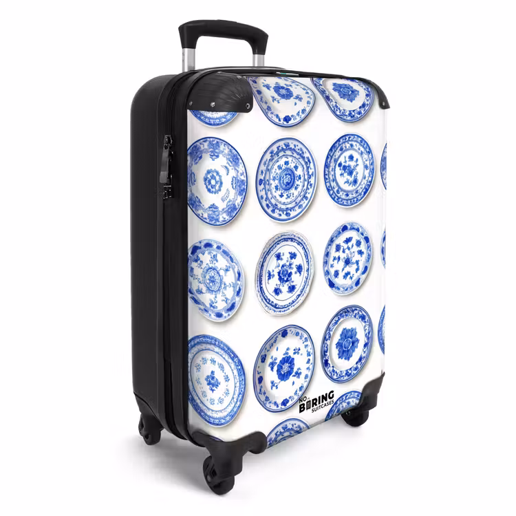 Borden - Bloemen - Patroon - Blauw NBS - Handbagage koffer - Volwassenen Unisex middel -productfoto_3d