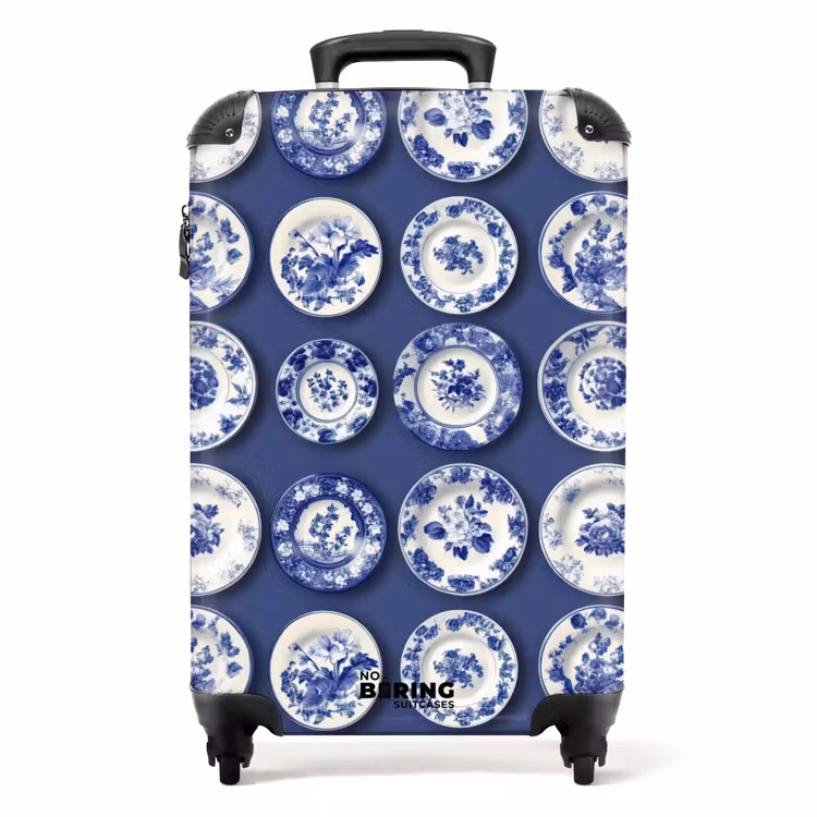 Borden - Floraal - Blauw NBS - Handbagage koffer - Volwassenen Unisex middel -productfoto_recht