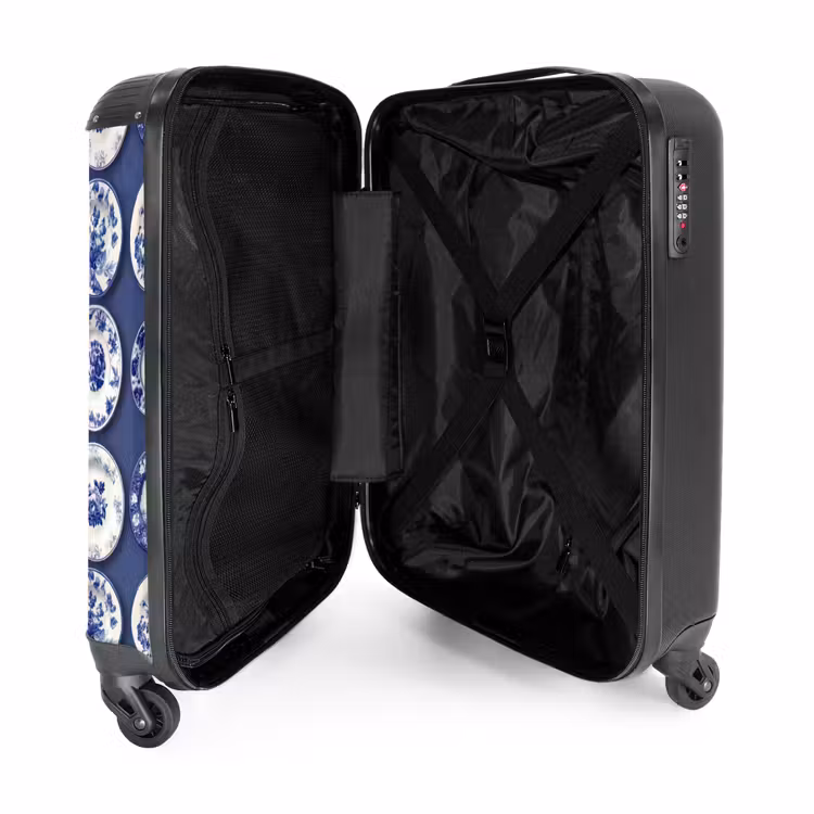 Borden - Floraal - Blauw NBS - Handbagage koffer - Volwassenen Unisex middel -binnenkant