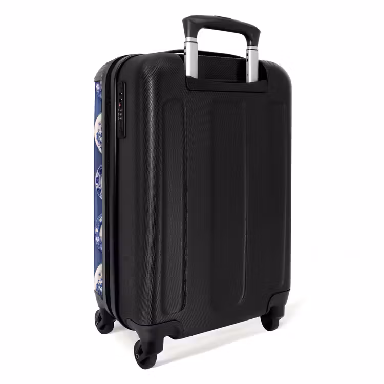 Borden - Floraal - Blauw NBS - Handbagage koffer - Volwassenen Unisex middel -achterkant