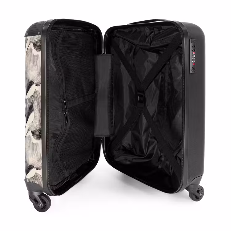 Botanisch - Bladeren - Zwart NBS - Handbagage koffer - Volwassenen Unisex middel -binnenkant