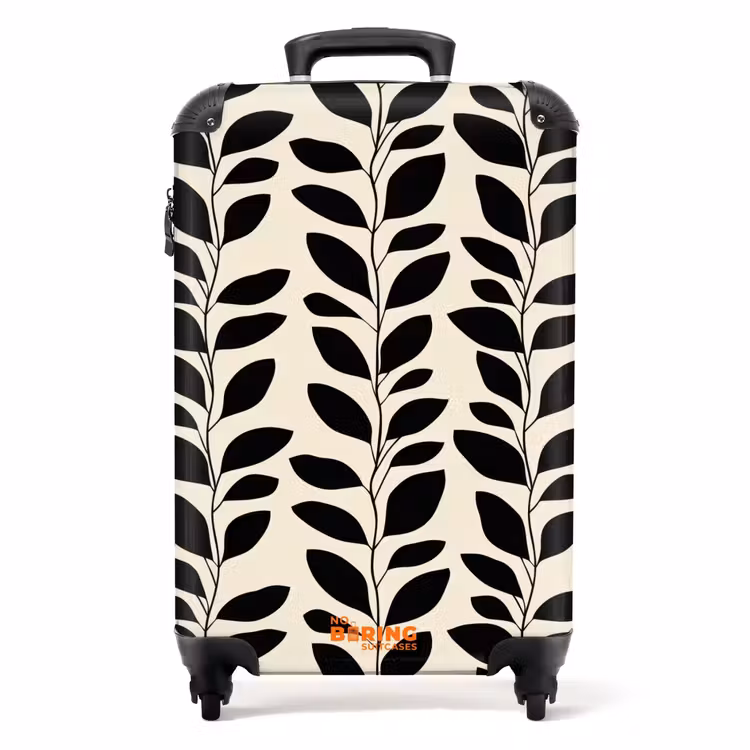 Botanisch - Dessin - Zwart - Beige NBS - Handbagage koffer - Volwassenen Unisex middel -productfoto_recht