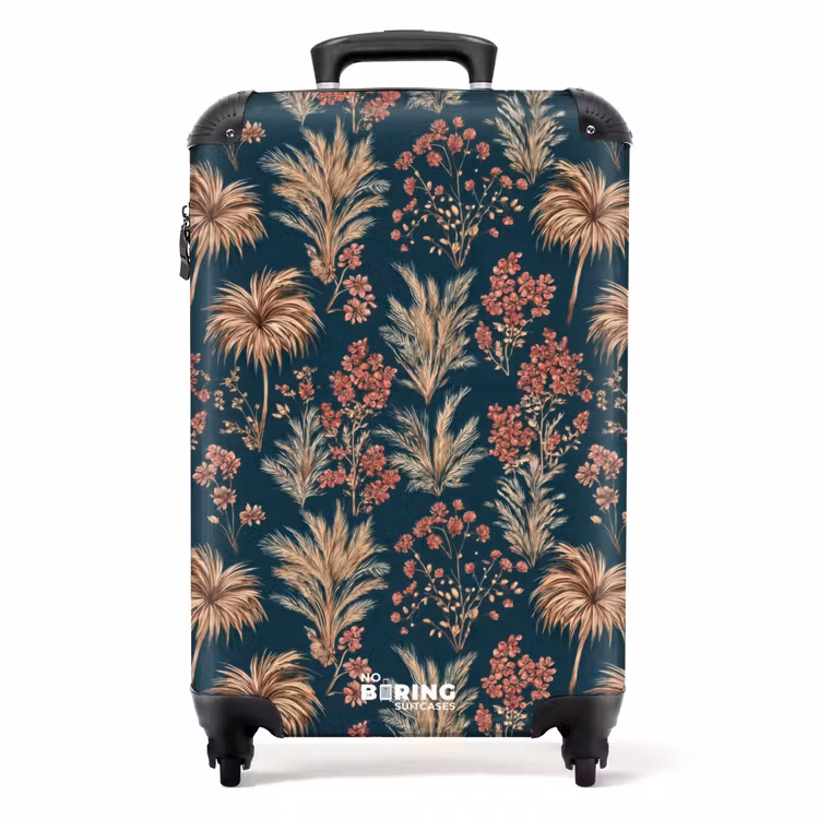 Botanisch - Patroon - Blauw NBS - Handbagage koffer - Volwassenen Unisex middel -productfoto_recht