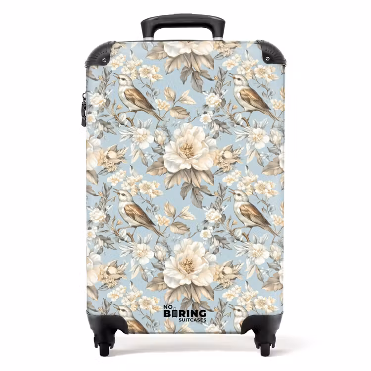 Botanisch - Zangvogel - Blauw NBS - Handbagage koffer - Volwassenen Unisex middel -productfoto_recht