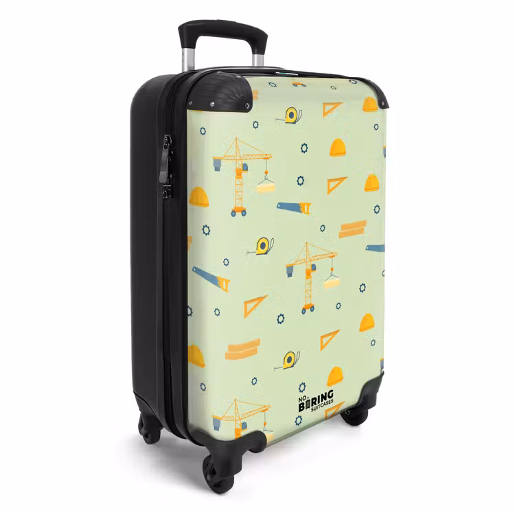 Bouwkranen en timmergereedschap op mintgroene achtergrond NBS - Handbagage koffer - Kinderen Unisex middel -productfoto_3d