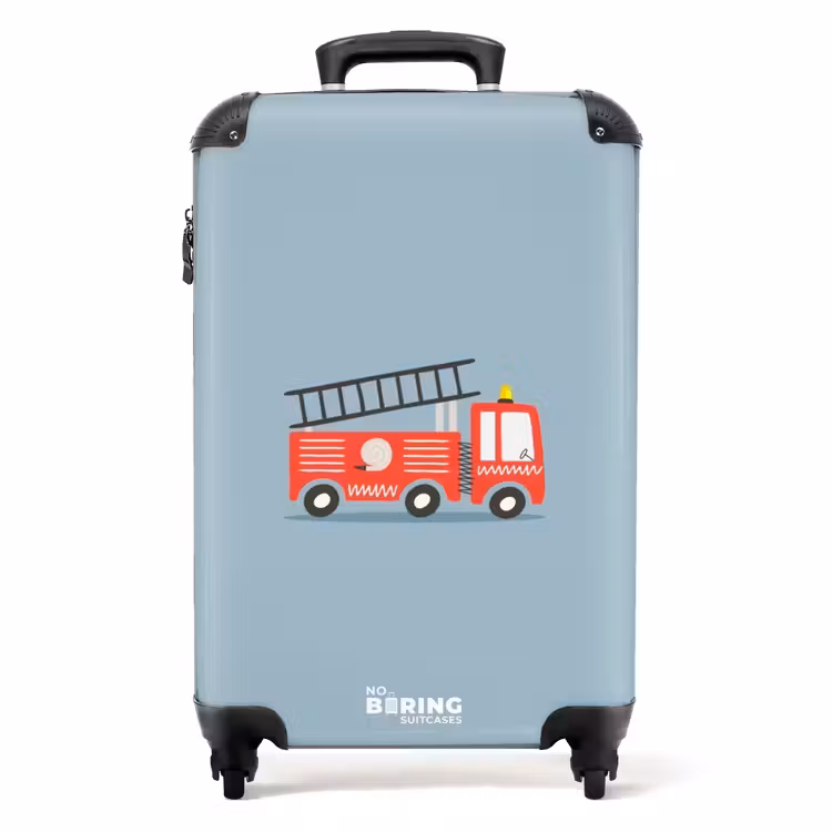 Brandweerauto blauwe achtergrond NBS - Handbagage koffer - Unisex middel -productfoto_recht