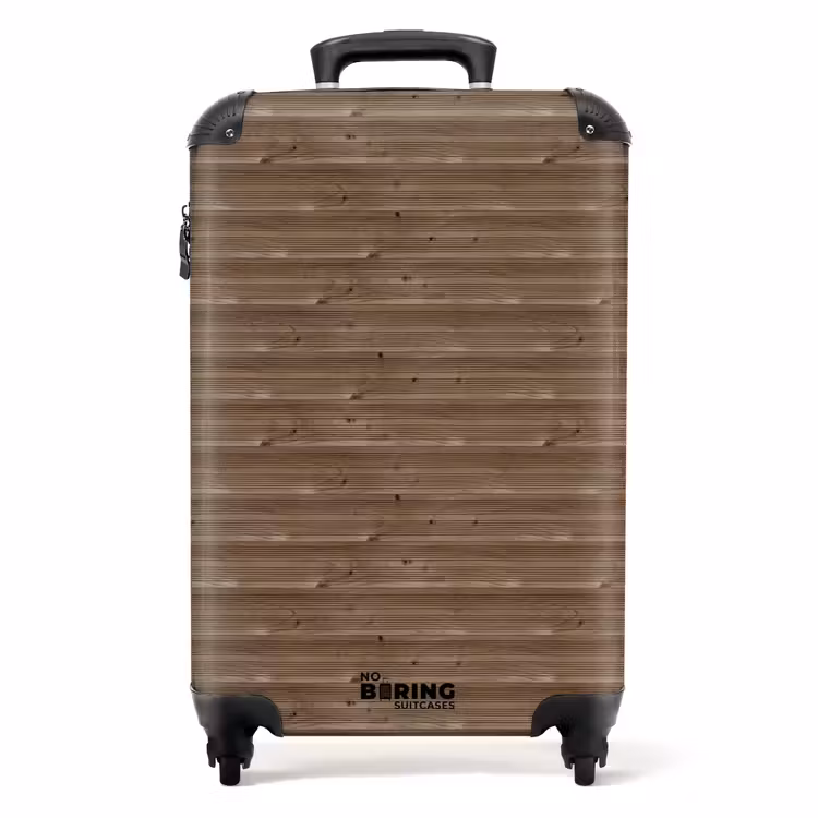 Bruin hout met fijne horizontale nerfstructuur NBS - Handbagage koffer - Volwassenen Unisex middel -productfoto_recht