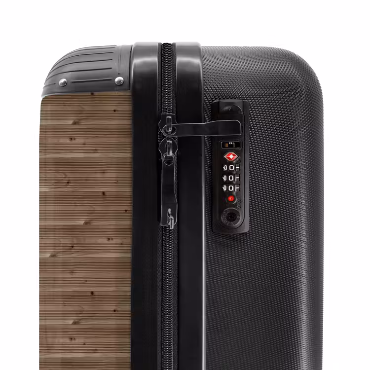 Bruin hout met fijne horizontale nerfstructuur NBS - Handbagage koffer - Volwassenen Unisex middel -slot