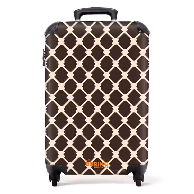 Bruin - Ruitpatroon - Geometrisch NBS - Handbagage koffer - Volwassenen Unisex middel -productfoto_recht