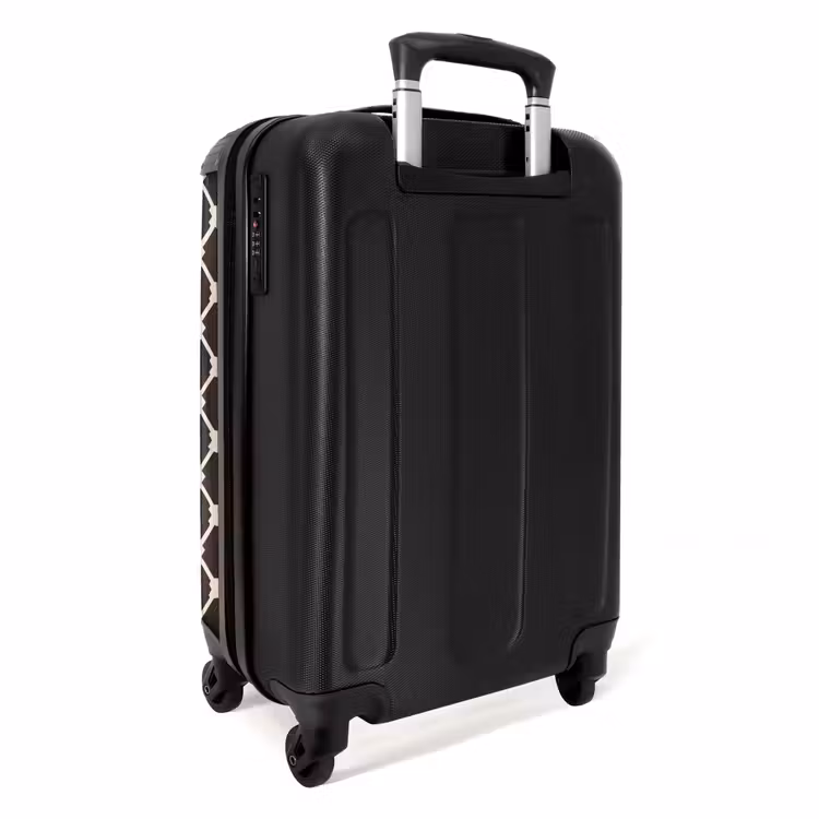 Bruin - Ruitpatroon - Geometrisch NBS - Handbagage koffer - Volwassenen Unisex middel -achterkant