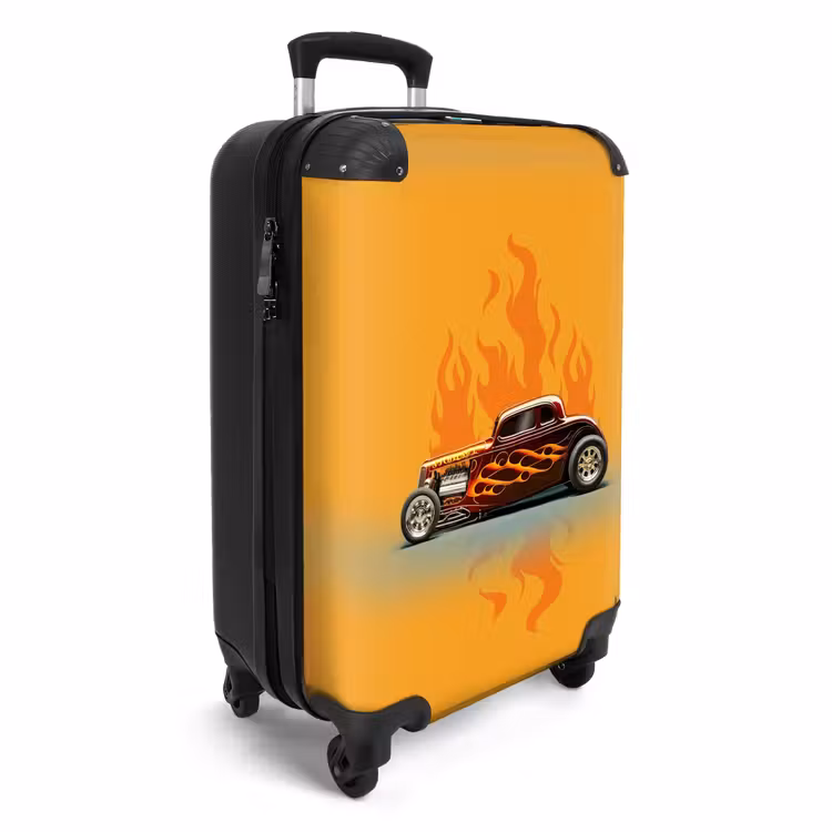 Bruine auto met gele vlammen NBS - Handbagage koffer - Unisex middel -productfoto_3d