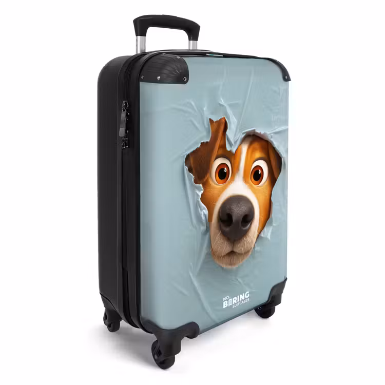 Bruine hond door gescheurd blauw plastic NBS - Handbagage koffer - Kinderen Unisex middel -productfoto_3d