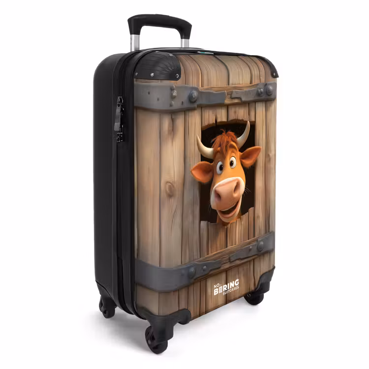Bruine stier steekt hoofd door houten deur NBS - Handbagage koffer - Kinderen Unisex middel -productfoto_3d