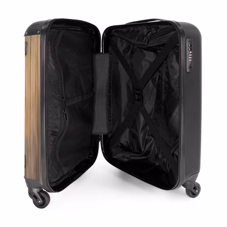 Bruine stier steekt hoofd door houten deur NBS - Handbagage koffer - Kinderen Unisex middel -binnenkant