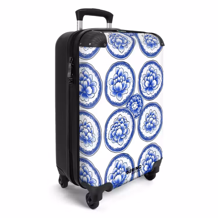 Cirkels - Bloemen - Blauw NBS - Handbagage koffer - Volwassenen Unisex middel -productfoto_3d