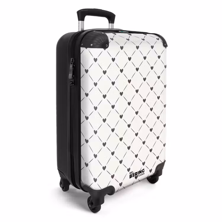 Crèmekleurige achtergrond met bruine hartjes NBS - Handbagage koffer - Volwassenen Unisex middel -productfoto_3d