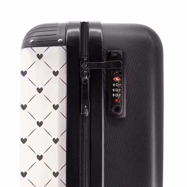 Crèmekleurige achtergrond met bruine hartjes NBS - Handbagage koffer - Volwassenen Unisex middel -slot