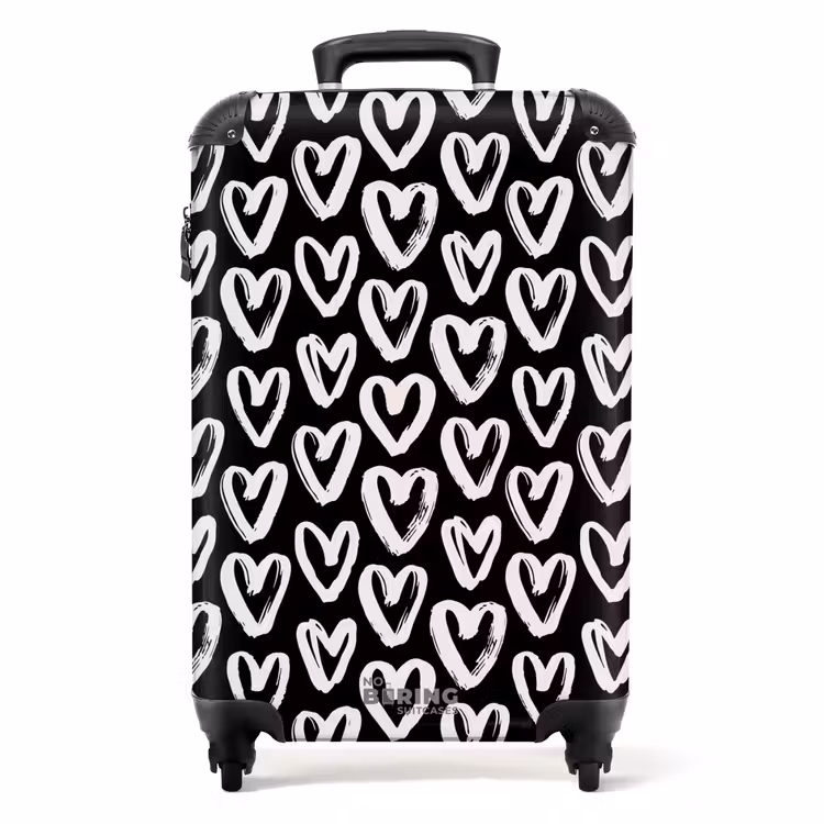 Crèmekleurige harten op zwart NBS - Handbagage koffer - Volwassenen Unisex middel -productfoto_recht
