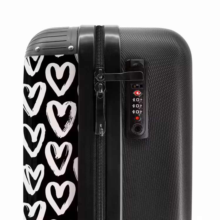 Crèmekleurige harten op zwart NBS - Handbagage koffer - Volwassenen Unisex middel -slot