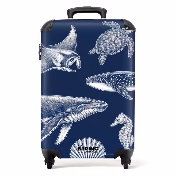 Koffer - Dieren - Zeeleven - Oceaan - Graveren - Blauw - Dieren - Zeeleven - Oceaan - Graveren - Blauw NBS - Handbagage koffer - Volwassenen Unisex middel