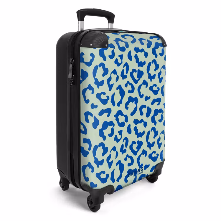 Dierenprints - Panterprint koffer in blauw en pastelgroen NBS - Handbagage koffer - Unisex middel -productfoto_3d