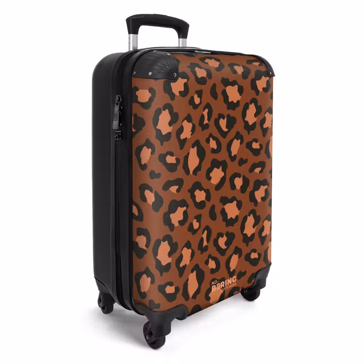 Dierenprints - Panterprint koffer in kastanjebruin en zwart/terracotta NBS - Handbagage koffer - Unisex middel -productfoto_3d