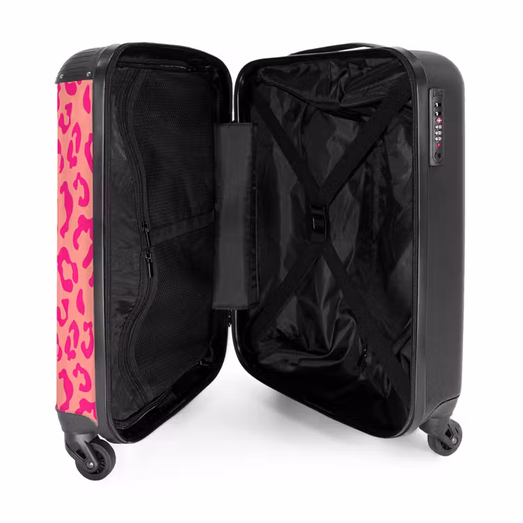 Dierenprints - Panterprint koffer in roze en koraalroze NBS - Handbagage koffer - Unisex middel -binnenkant