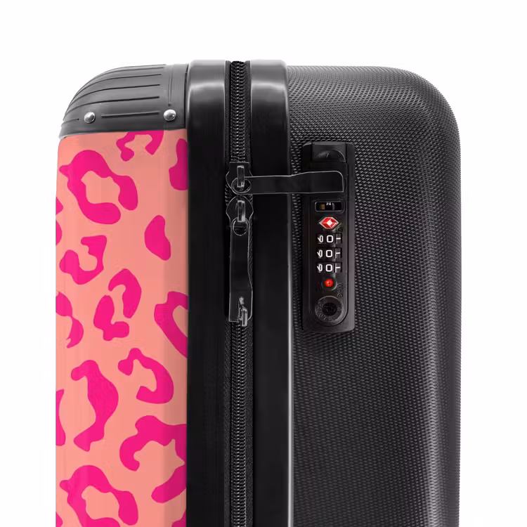 Dierenprints - Panterprint koffer in roze en koraalroze NBS - Handbagage koffer - Unisex middel -slot