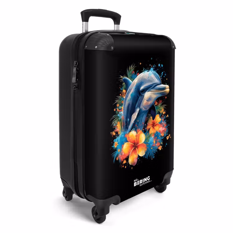 Dolfijn te Midden van Graffiti Bloemen NBS - Handbagage koffer - Unisex middel -productfoto_3d