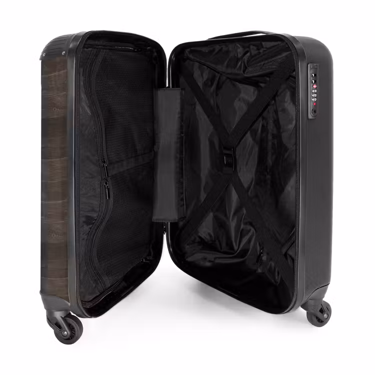 Donker verweerd hout met horizontale planken NBS - Handbagage koffer - Volwassenen Unisex middel -binnenkant