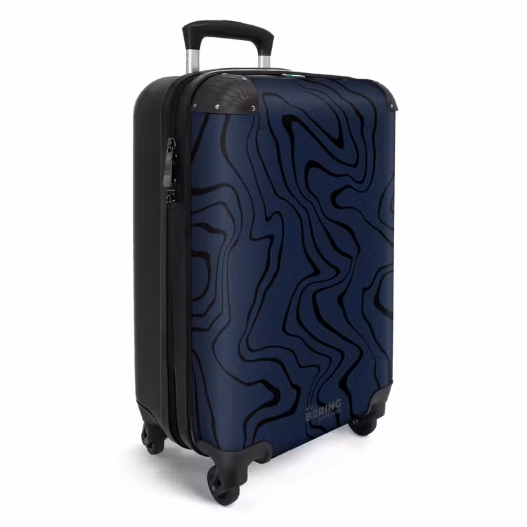 Donkerblauwe achtergrond met abstracte zwarte lijnen NBS - Handbagage koffer - Unisex middel -productfoto_3d