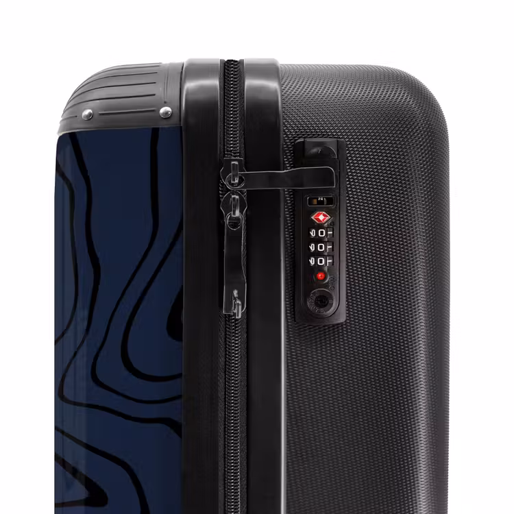 Donkerblauwe achtergrond met abstracte zwarte lijnen NBS - Handbagage koffer - Unisex middel -slot