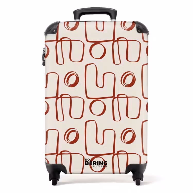 Donkerrode abstracte lijnen op beige achtergrond NBS - Handbagage koffer - Volwassenen Unisex middel -productfoto_recht