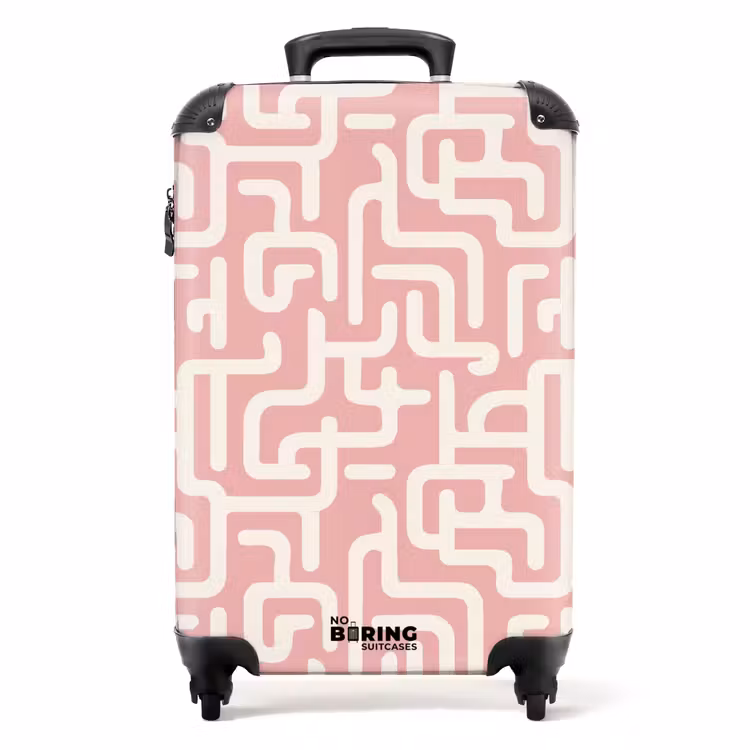 Doolhofpatroon - Roze - Wit - Abstract NBS - Handbagage koffer - Volwassenen Unisex middel -productfoto_recht
