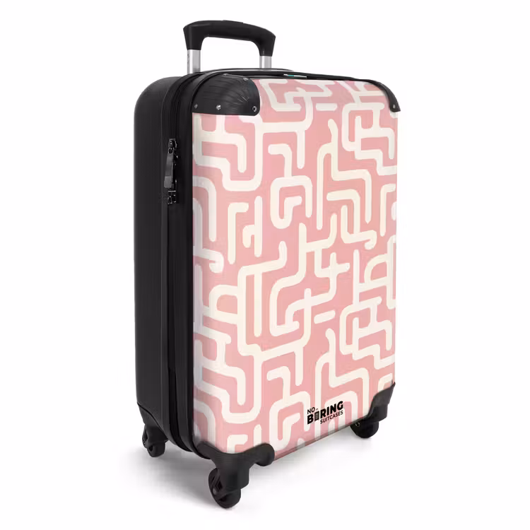 Doolhofpatroon - Roze - Wit - Abstract NBS - Handbagage koffer - Volwassenen Unisex middel -productfoto_3d