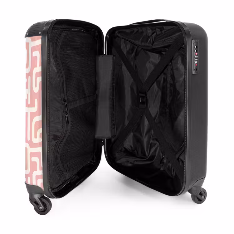 Doolhofpatroon - Roze - Wit - Abstract NBS - Handbagage koffer - Volwassenen Unisex middel -binnenkant
