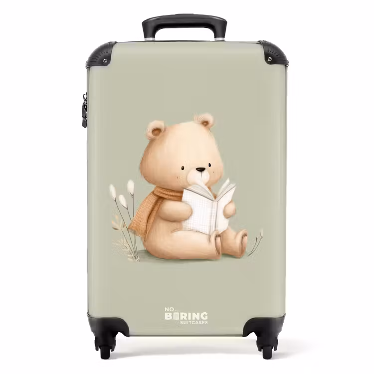 Een bruine beer met een boek - Groen NBS - Handbagage koffer - Volwassenen Unisex middel -productfoto_recht