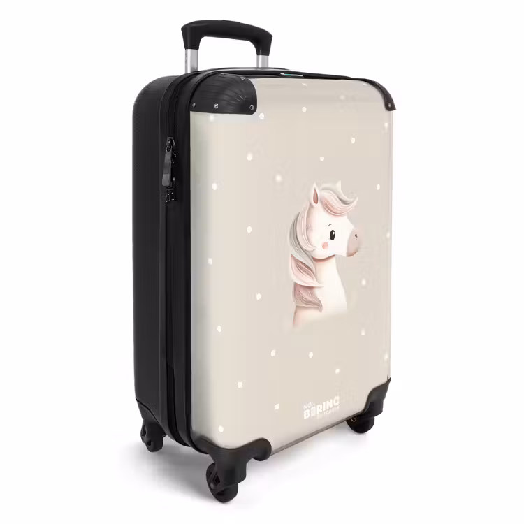 Eenhoorn omringd door stippen in beige kleuren NBS - Handbagage koffer - Volwassenen Unisex middel -productfoto_3d