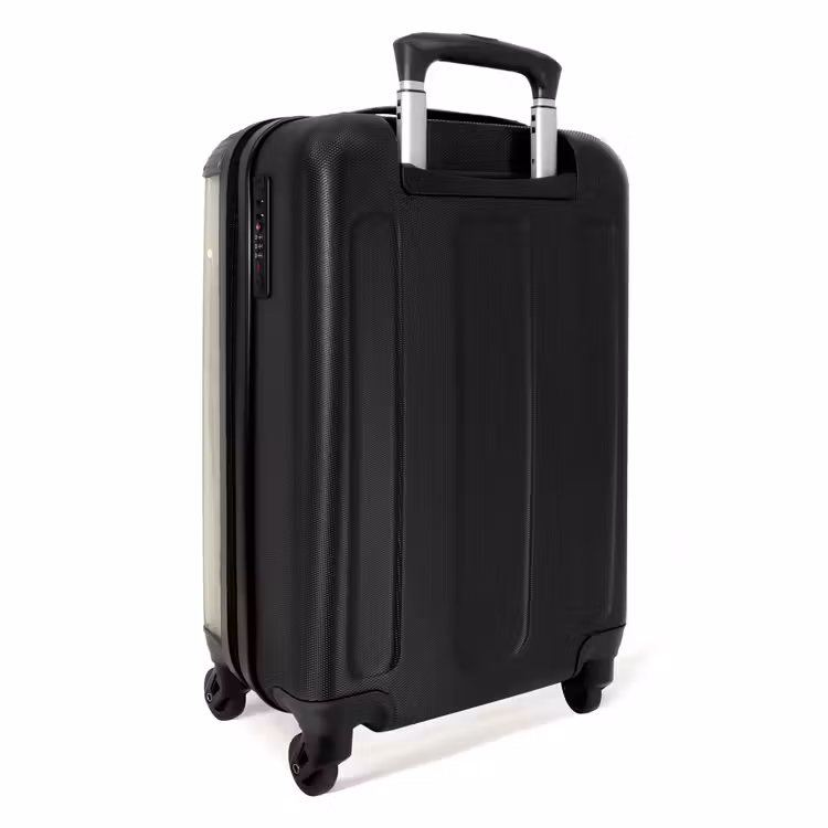 Eenhoorn omringd door stippen in neutrale kleuren NBS - Handbagage koffer - Volwassenen Unisex middel -achterkant