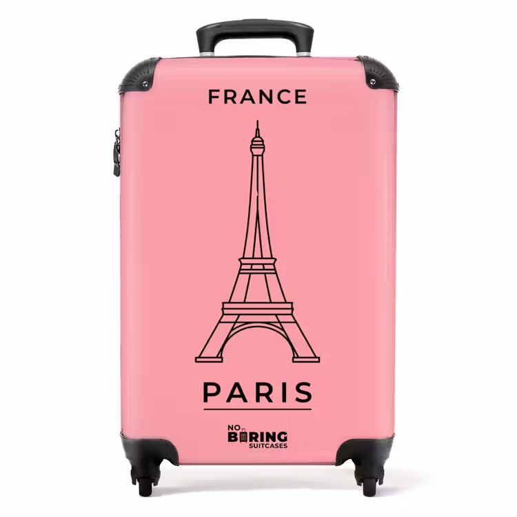 Koffer - Eiffeltoren - Parijs - Architectuur - Minimalistisch - Roze - Eiffeltoren - Parijs - Architectuur - Minimalistisch - Roze NBS - Handbagage koffer - Volwassenen Unisex middel