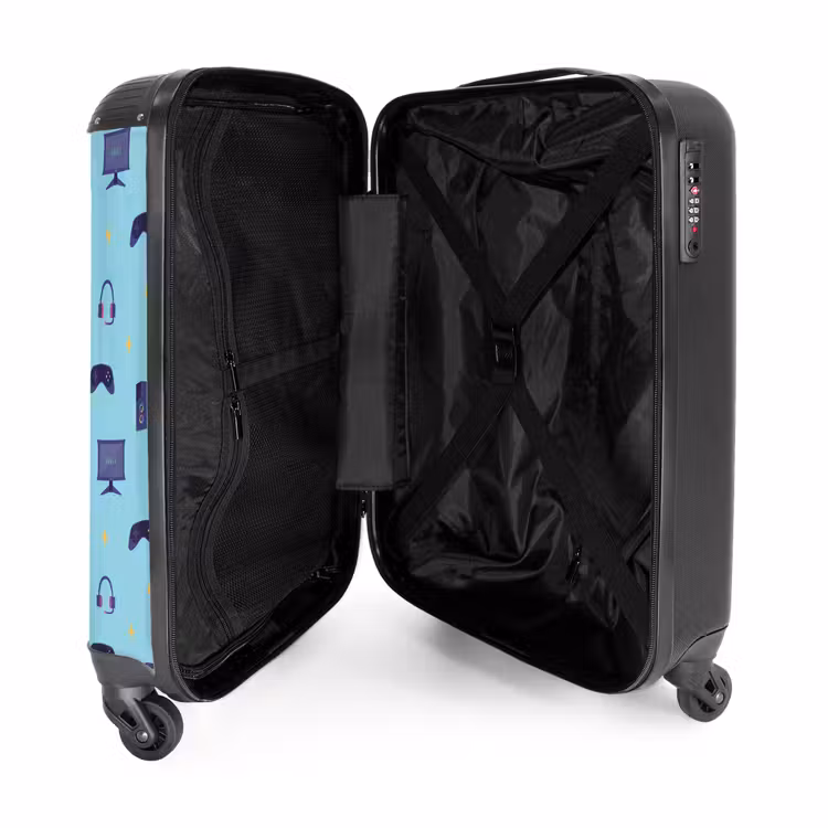 Gamer patroon met spelaccessoires op blauw NBS - Handbagage koffer - Kinderen Unisex middel -binnenkant