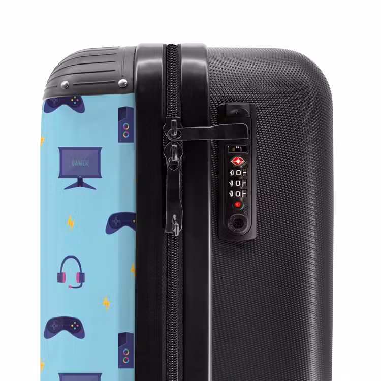 Gamer patroon met spelaccessoires op blauw NBS - Handbagage koffer - Kinderen Unisex middel -slot