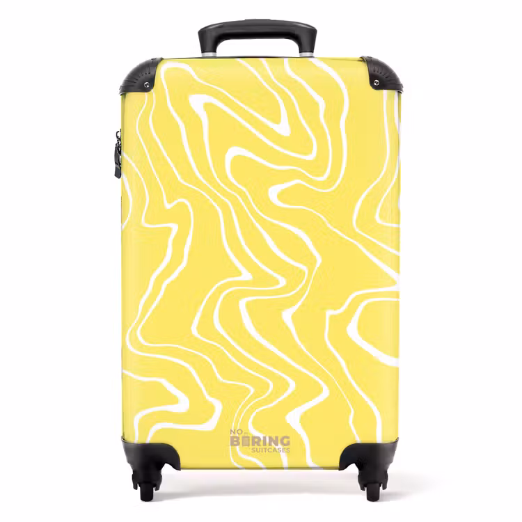 Gele achtergrond met abstracte witte lijnen NBS - Handbagage koffer - Unisex middel -productfoto_recht