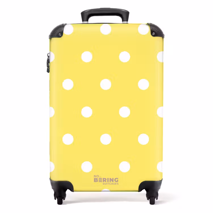 Gele achtergrond met witte stippen NBS - Handbagage koffer - Unisex middel -productfoto_recht