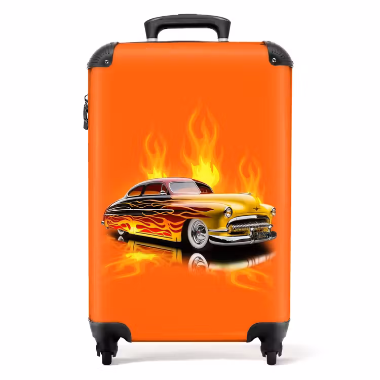 Gele auto met gele vlammen NBS - Handbagage koffer - Unisex middel -productfoto_recht