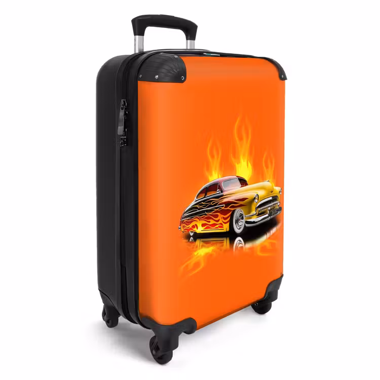 Gele auto met gele vlammen NBS - Handbagage koffer - Unisex middel -productfoto_3d
