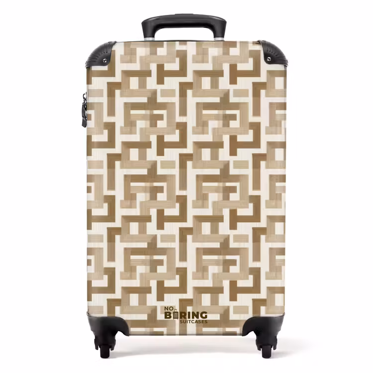 Geometrisch - Retro - Bruin NBS - Handbagage koffer - Volwassenen Unisex middel -productfoto_recht