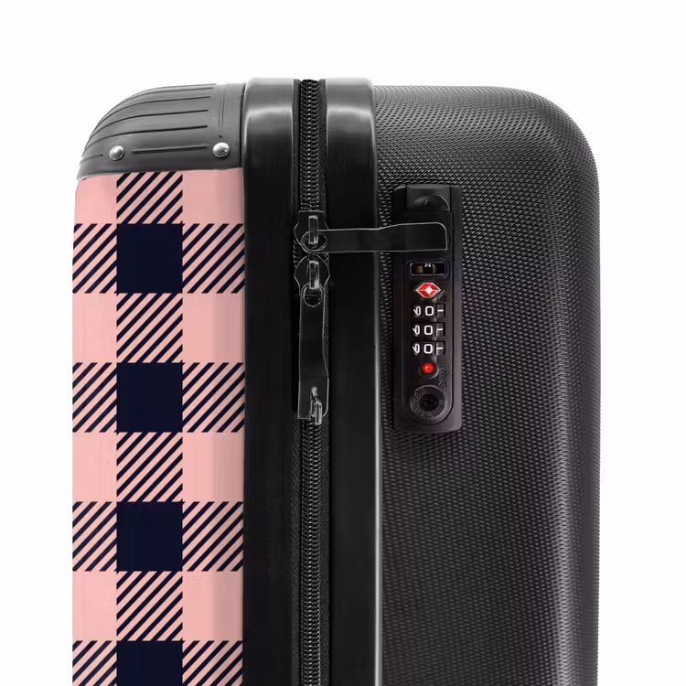 Geruit dambordpatroon in roze en zwart NBS - Handbagage koffer - Kinderen Unisex middel -slot